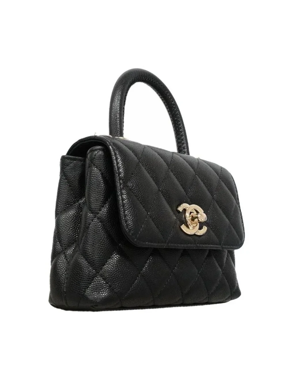 Chanel Handbag Coco Handle Caviar Leather Black Champagne Gold 2-Way Bag